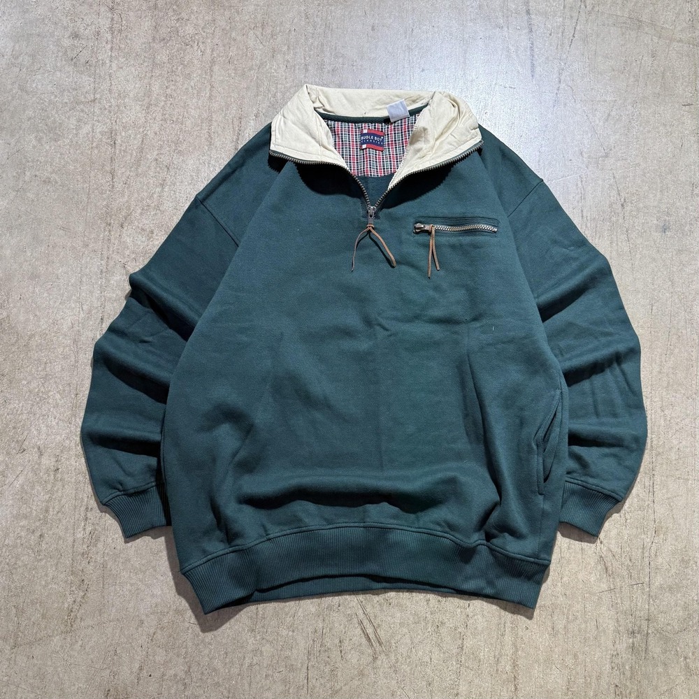 Vintage Bugle Boy Classics Sweatshirt Mens Large Green 1/4 Zip Fleece 90s